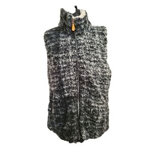 Simply Southern Large Faux Fur Vest black and gray